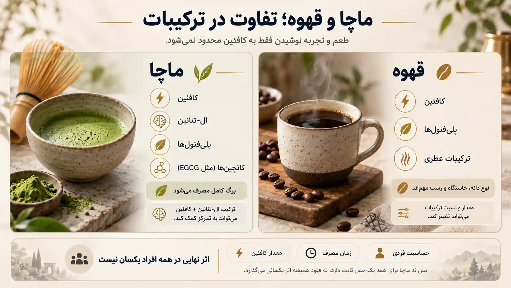 ترکیبات ماچا و قهوه