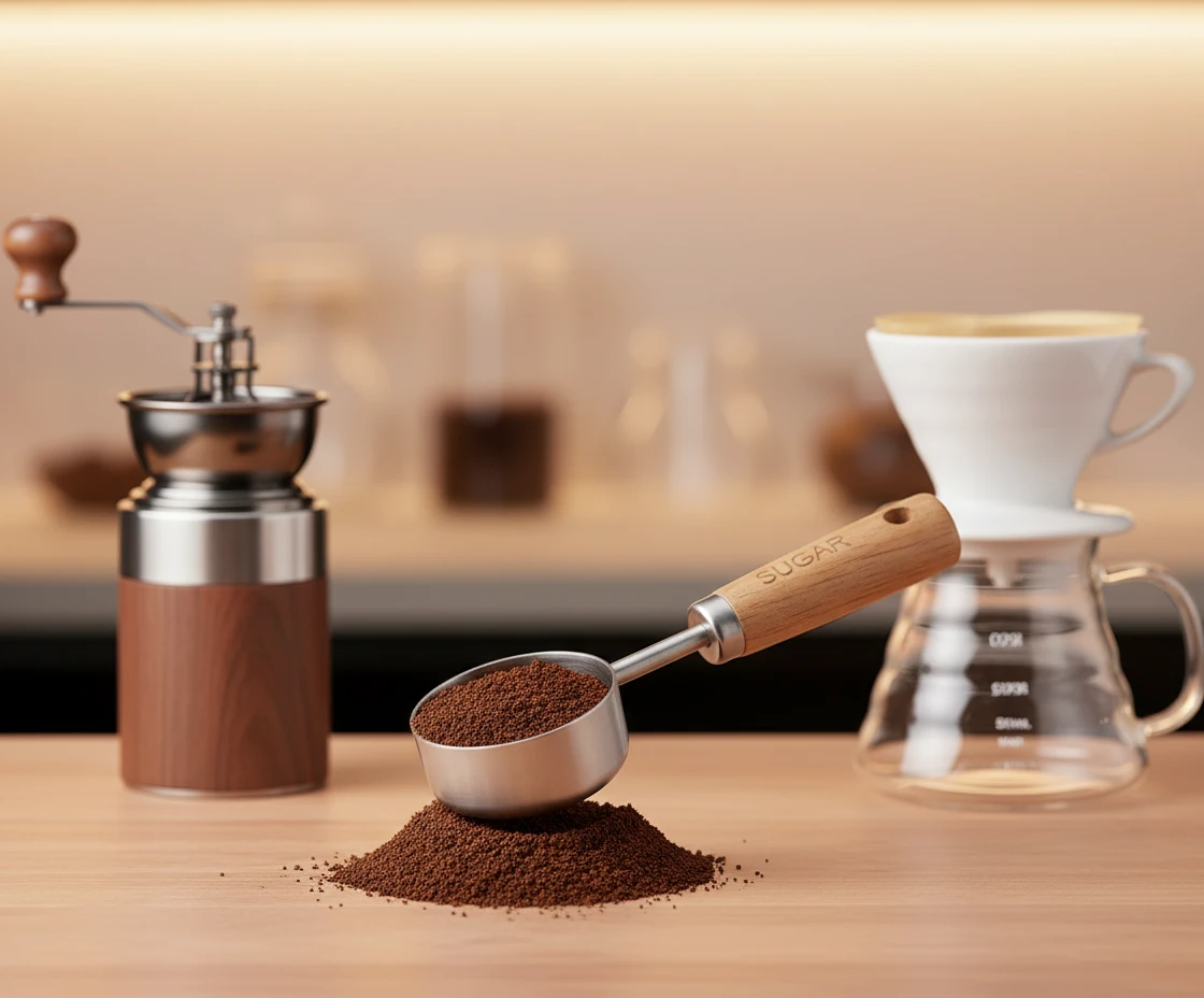 پیمانه قهوه دسته کوتاه چوبی