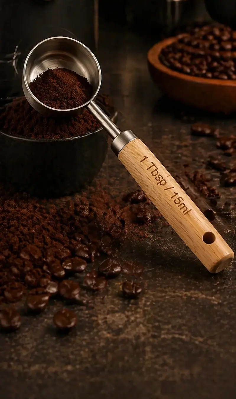 پیمانه قهوه دسته چوبی بلند