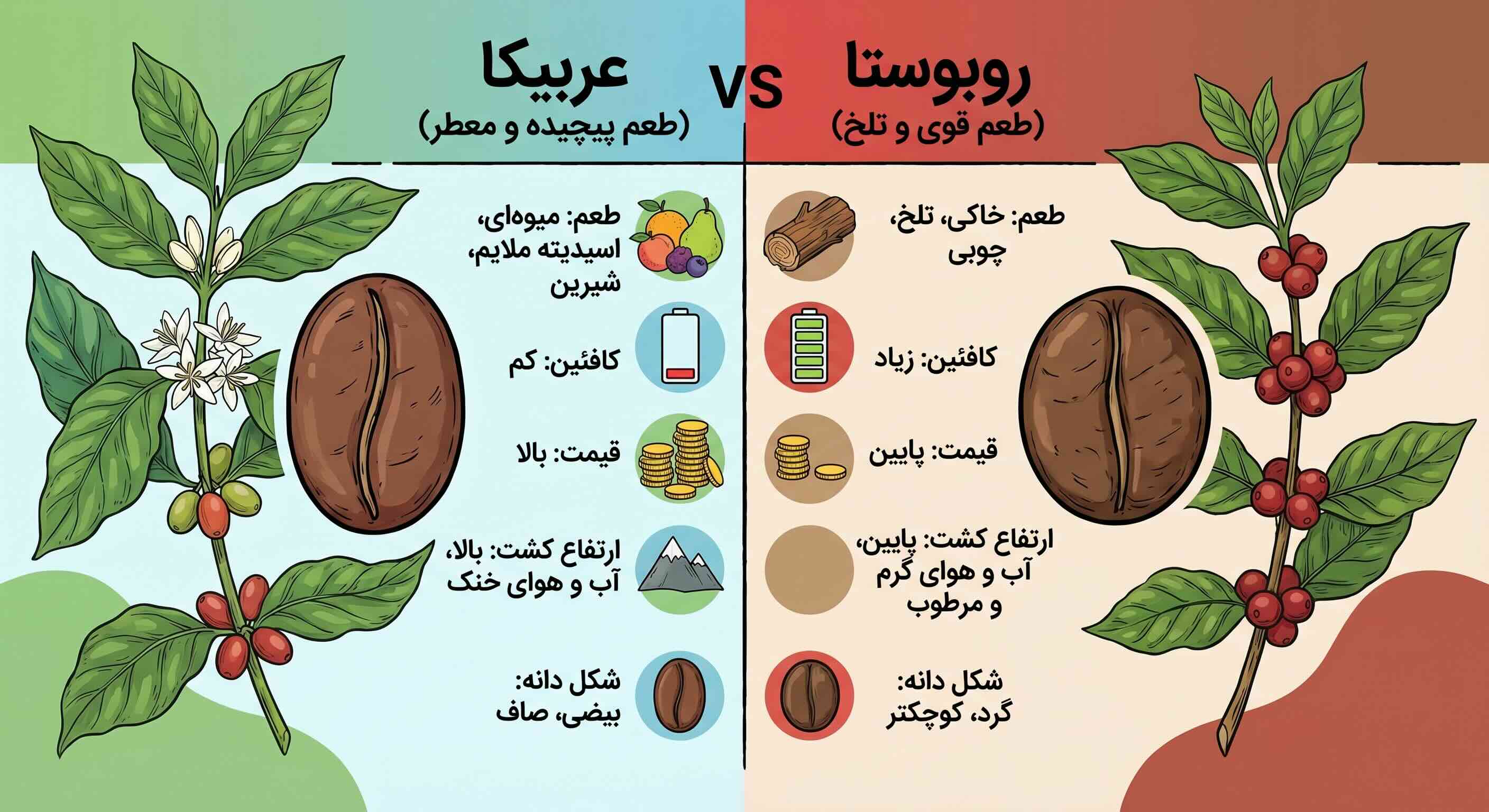 تفاوت طعم عربیکا و روبوستا
