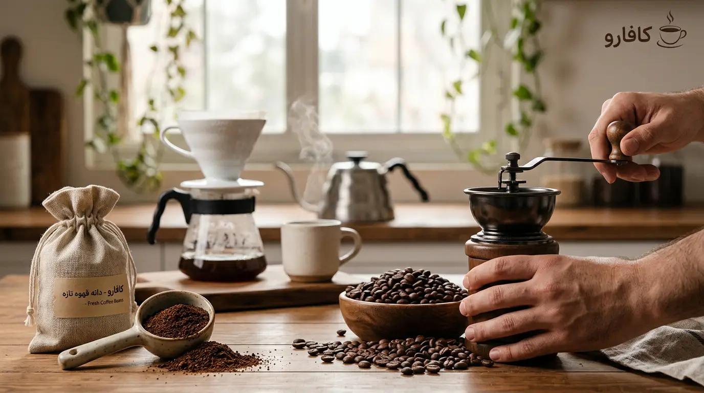آسیاب کردن قهوه درست قبل از دم آوری
