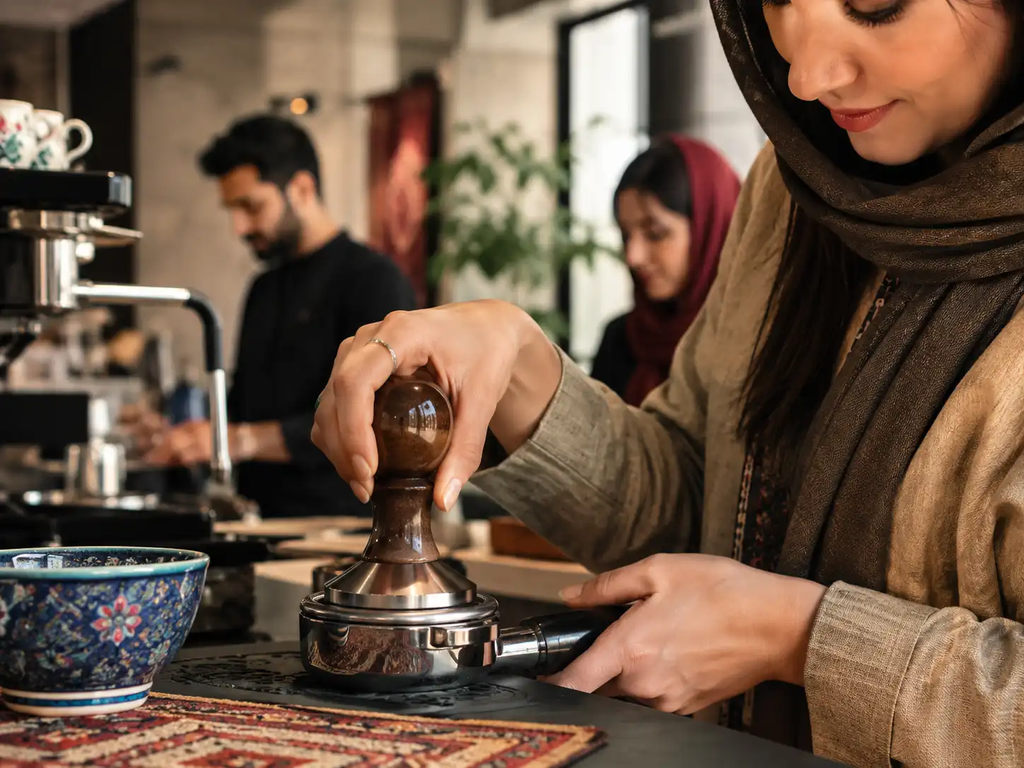 تمپر قهوه دسته چوبی سایز 51